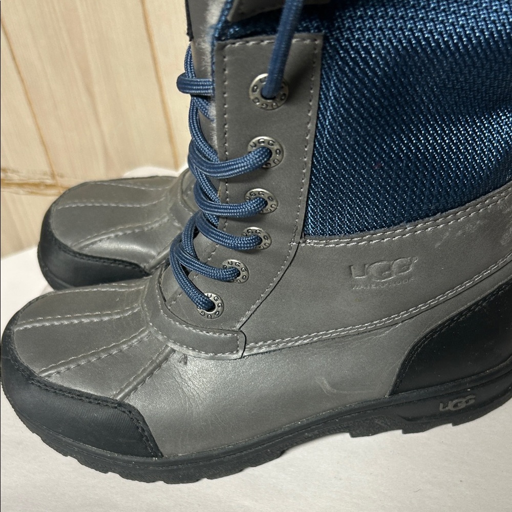 UGG Kids Snow Boots Size 2 Waterproof Shearling Lined Blue Gray Boots - Picture 10 of 11